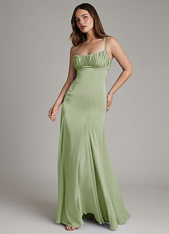 Azazie Avira Suknie dla druhen Syrena Satyna elastyczna Do ziemi Sukienka image1