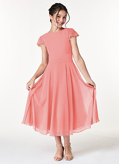 Azazie Payton Junior Coral A-Line Bow Chiffon Dress image3