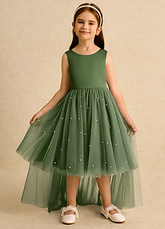 Azazie Bell Blumenmädchenkleider Ballkleid Schleifen Tüll Kleid Olivgrün image7