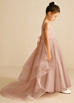 Azazie Pumpkin Flower Girl Dresses Champagne Rose A-Line Convertible Tulle Dress image3