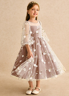 Azazie Elowen Flower Girl Dresses Bronzer A-Line Sweetheart Neckline Lace Dress image4
