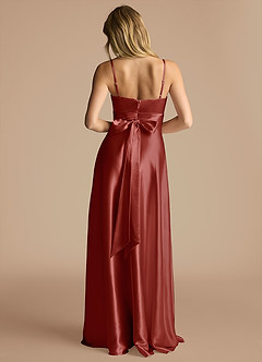 Azazie Oliana Bridesmaid Dresses Terracotta A-Line Pleated Metallic Satin Dress image3