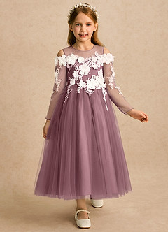 Azazie Lilah Flower Girl Klänningar Klänning A-linje i Tyll Spets image1