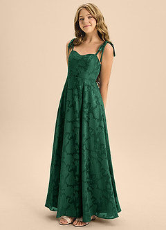 Azazie Rosey Junior Dark Green A-Line Sweetheart Neckline Floral Burnout Dress image6