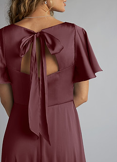 Azazie Kimber Bridesmaid Dresses Sangria A-Line Ruched Stretch Satin Dress image5
