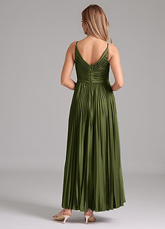Azazie Raychelle Bridesmaid Dresses Olive A-Line Pleated Stretch Satin Dress image4
