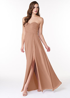 Azazie Arabella Allure Vestidos de damas de honor Vestido de Champán Rosado de Gasa de Corte en A Convertible con Escote de Corazón image3