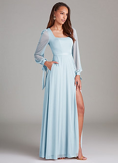 Azazie Leonia Brautjungfernkleider A-Linie Langarm Gittergewebe Kleid Himmelblau image3