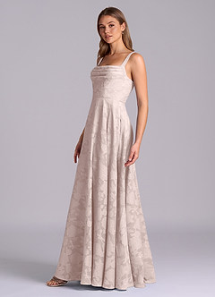 Azazie Shaude 신부 들러리 드레스 A라인 주름진 플로럴 번아웃 바닥 길이 드레스 image4