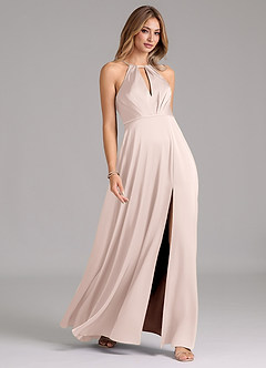 Azazie Evalleen Bridesmaid Dresses Blushing Pink A-Line Pleated Stretch Satin Dress image5