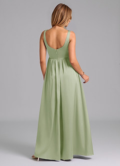 Azazie Keyla Bridesmaid Dresses Dusty Sage A-Line Pleated Stretch Satin Dress image2