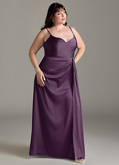 Azazie Brielle Bridesmaid Dresses Plum A-Line Cowl Spaghetti Straps Stretch Satin Dress image9