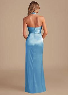 Azazie Jemma Vestidos de damas de honor Vestido de Azul Acero de Satén Metálico de Corte Recto con Plisado image7