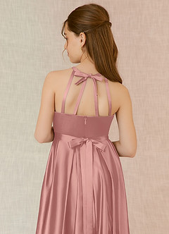 Azazie Arianthe Junior Rosette A-Line with Pockets Stretch Satin Dress image7