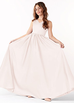 Azazie Hathaway Junior Robe Trapèze en Mat Satiné Arc Rose Pétale image1