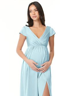 Azazie Allessia Maternity Bridesmaid Dresses A-Line Pleated Stretch Satin Floor-Length Dress image5