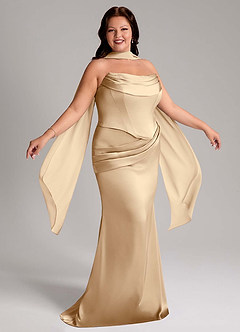 Azazie Sorrel Bridesmaid Dresses Champagne Mermaid Strapless Stretch Satin Convertible Dress image12