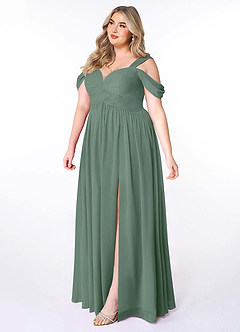 Azazie Lianne Bridesmaid Dresses Eucalyptus A-Line Off the Shoulder Chiffon Dress image10