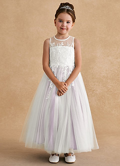 Azazie Bitsy Flower Girl Dresses Ivory Frosted Lilac A-Line Lace Tulle Dress image4