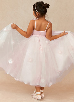 Azazie Doe Flower Girl Dresses Blushing Pink A-Line Lace Tulle Dress image2