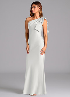 Azazie Yuanna Bridesmaid Dresses White Mermaid One Shoulder Stretch Satin Dress image4