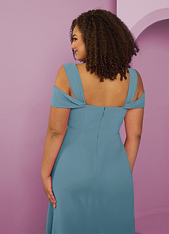 Barbie ♥ Azazie Bridesmaid Dresses Moody Blue A-Line Off the Shoulder Chiffon Dress image13