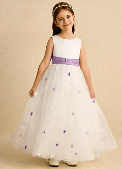 Azazie Cricket Flower Girl Dresses Ivory Wisteria Ball-Gown Pleated Matte Satin Dress image1