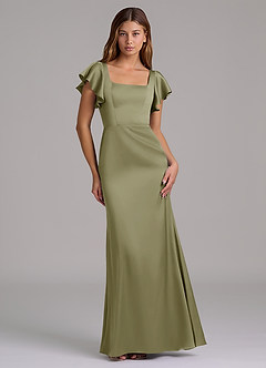 Azazie Elkie Bridesmaid Dresses Pistachio Mermaid Square Neckline Stretch Satin Dress image1