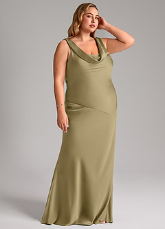 Azazie Rylina Bridesmaid Dresses Moss Green Mermaid Stretch Satin Dress image10