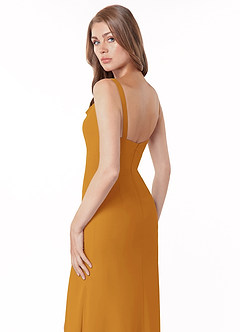 Azazie Salma Bridesmaid Dresses Butterscotch Sheath Side Slit Chiffon Dress image4