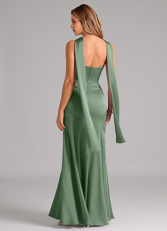 Azazie Shiloh Robes de demoiselle d'honneur Robe Sirène Convertible en Satin extensible Sans bretelle Matcha image7