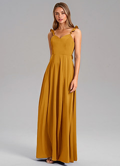 Azazie Everett Bridesmaid Dresses Butterscotch A-Line Stretch Satin Dress image4