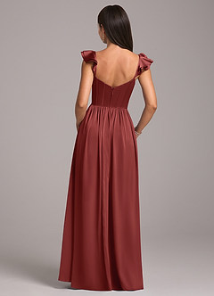 Azazie Denisse Robes de demoiselle d'honneur Robe Trapèze en Satin extensible Drapé Terracotta image2