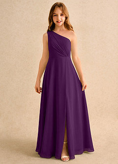 Azazie Puddles Girls Formal Jurken voor bloemenmeisjes A-Lijn Jurk van Chiffon One-Shoulder Druif image6