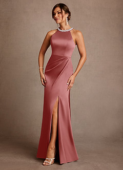 Azazie Lawrence Mère de la mariée Robes Robe Trapèze en Satin extensible Plissée Antique Rose image2