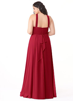Azazie Dixie Vestidos de damas de honor Vestido de Escarlata de Gasa de Corte en A con Halter Plisado image10