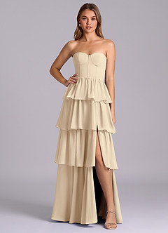 Azazie Faye Robes de demoiselle d'honneur Robe Trapèze en Mousseline de soie Encolure en Forme de Cœur Champagne image1