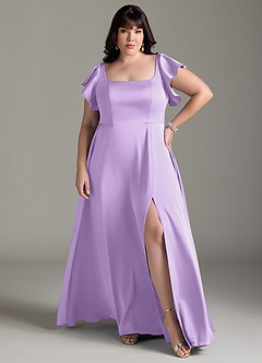 Azazie Bondi Bridesmaid Dresses Lilac A-Line Bow Stretch Satin Dress image7