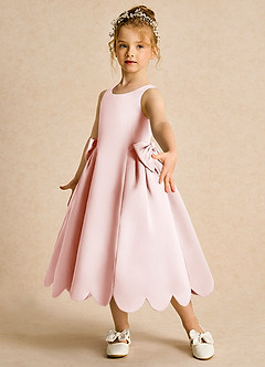 Azazie Macaroon Flower Girl Dresses Blushing Pink Ball-Gown Bow Matte Satin Dress image5