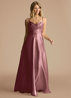 Azazie Oliana Bridesmaid Dresses Vintage Mauve A-Line Pleated Metallic Satin Dress image5