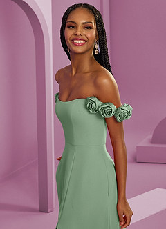 Barbie ♥ Azazie Brautjungfernkleider Wandelbar A-Linie Schulterfrei Chiffon Kleid Matcha image5