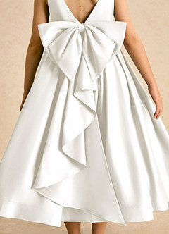 Azazie Cailee Flower Girl Dresses Ivory Ball-Gown Pleated Matte Satin Dress image7