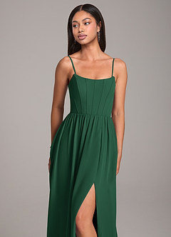 Azazie Kailee Bridesmaid Dresses Dark Green A-Line with Pockets Chiffon Dress image2