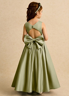 Azazie Nellia Flower Girl Dresses Moss Green A-Line Bow Matte Satin Dress image1