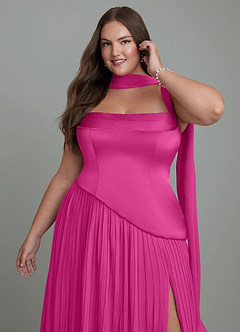 Azazie Stephanie Vestidos de damas de honor Vestido Fucsia de Satén Elástico de Línea A con Plisado image13