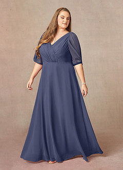 Azazie Bronwyn Mother of the Bride Dresses Stormy A-Line V-Neck Ruched Chiffon Dress image8