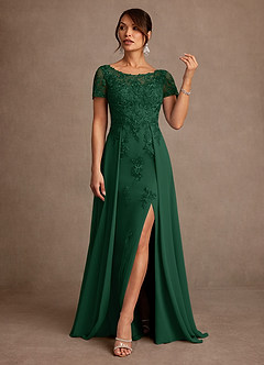 Azazie Alva Mother of the Bride Dresses Dark Green A-Line Lace Dress image4