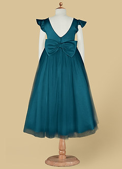 Azazie Aster Final Sale Ink Blue A-Line with Sleeves Tulle Dress image7