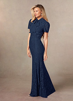Azazie Carleannia Mother of the Bride Dresses Dark Navy Mermaid Lace Chiffon Dress image2