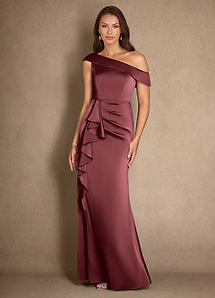 Azazie Hamptons Abiti per la Madre della Sposa Abito A-Line in Raso Elasticizzato Plissettato Merlot image4